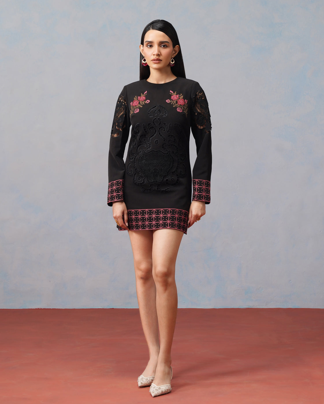 The Lumière Edit - The Rosalind Cutwork & Embroidered Shift Mini Dress