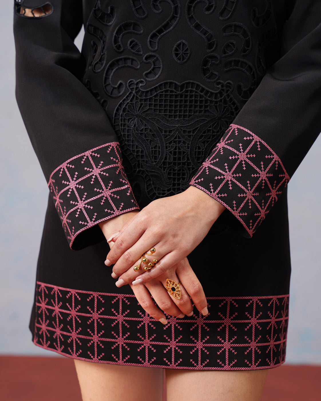 The Lumière Edit - The Rosalind Cutwork & Embroidered Shift Mini Dress