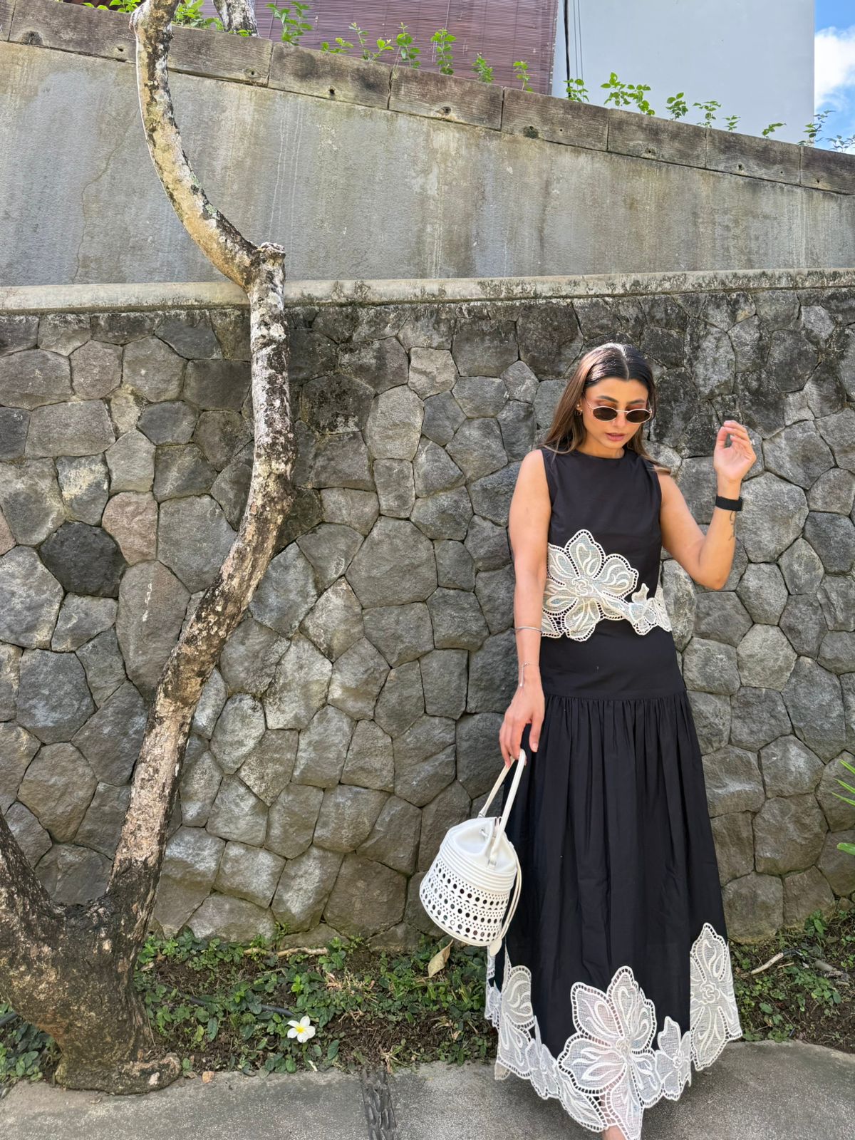 Ishita Saluja in The Vienna Black Floral Appliqué Skirt Set