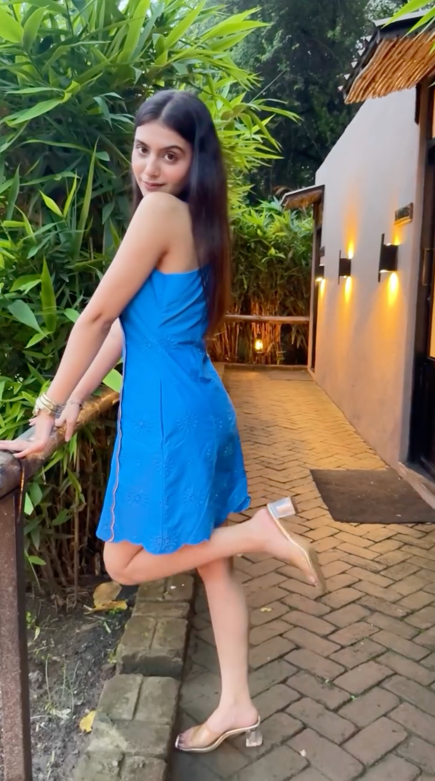 Muskan Wadhwani in The Azure Scalloped Halter Mini Dress