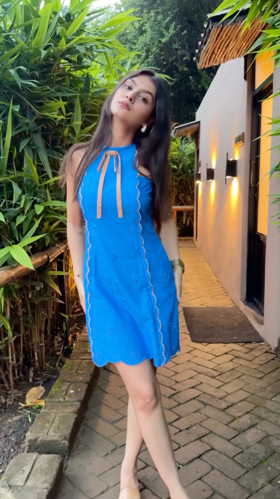 Muskan Wadhwani in The Azure Scalloped Halter Mini Dress