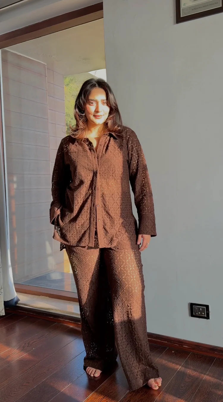 Mitthi Mehta in The Havana Espresso Raschel Shirt Set