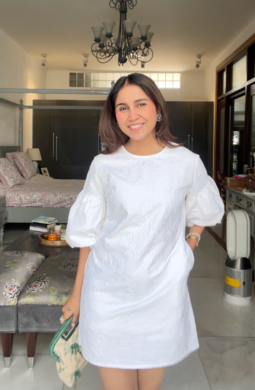 Punanya Virmani in Celeste Puff Sleeve Dress