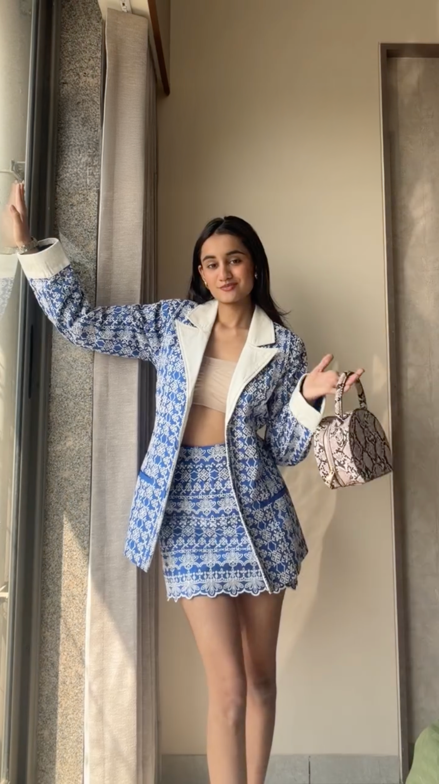 Diya Mehta in Blue Lattice Embroidered Co-ord