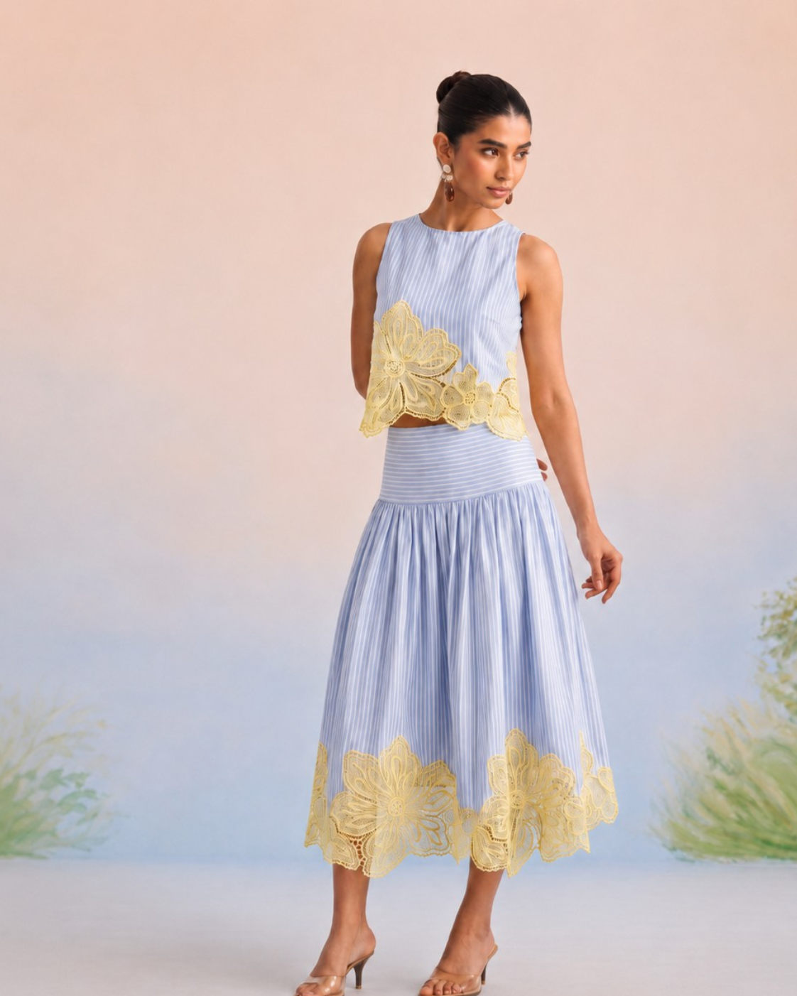 The Amalfi Striped & Lemon Appliqué Skirt Set