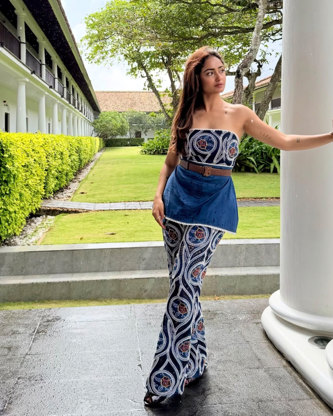 Tridha Choudhury in The Indigo Motif Strapless Embroidered Pant Set