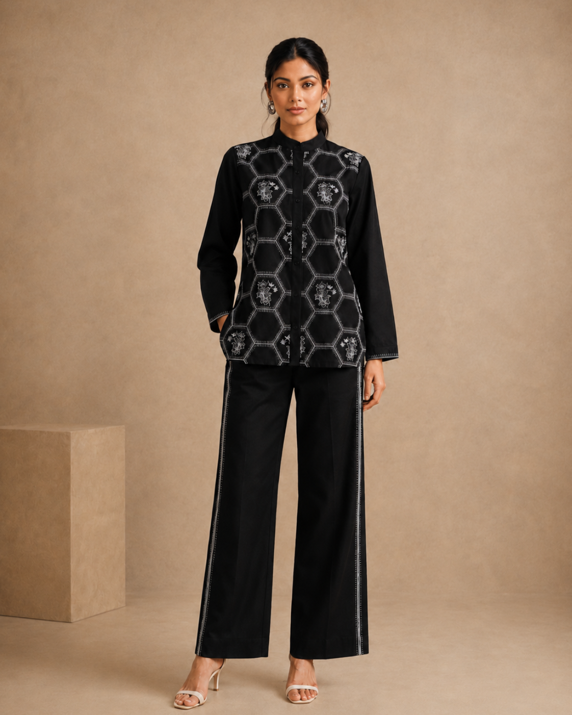 The Onyx Geometric Floral Shirt Set