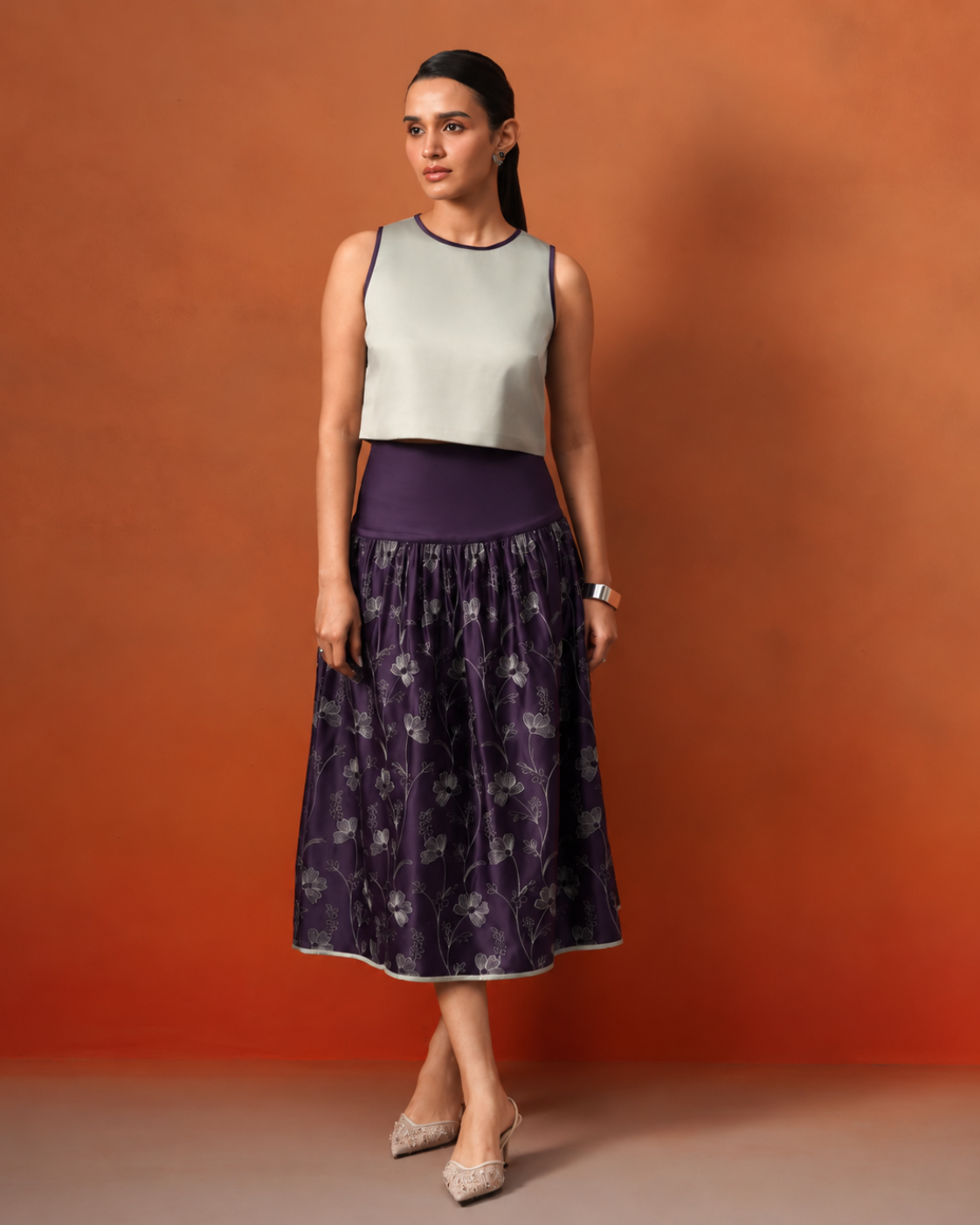 The Aurelia Plum & Sage Satin Skirt Set