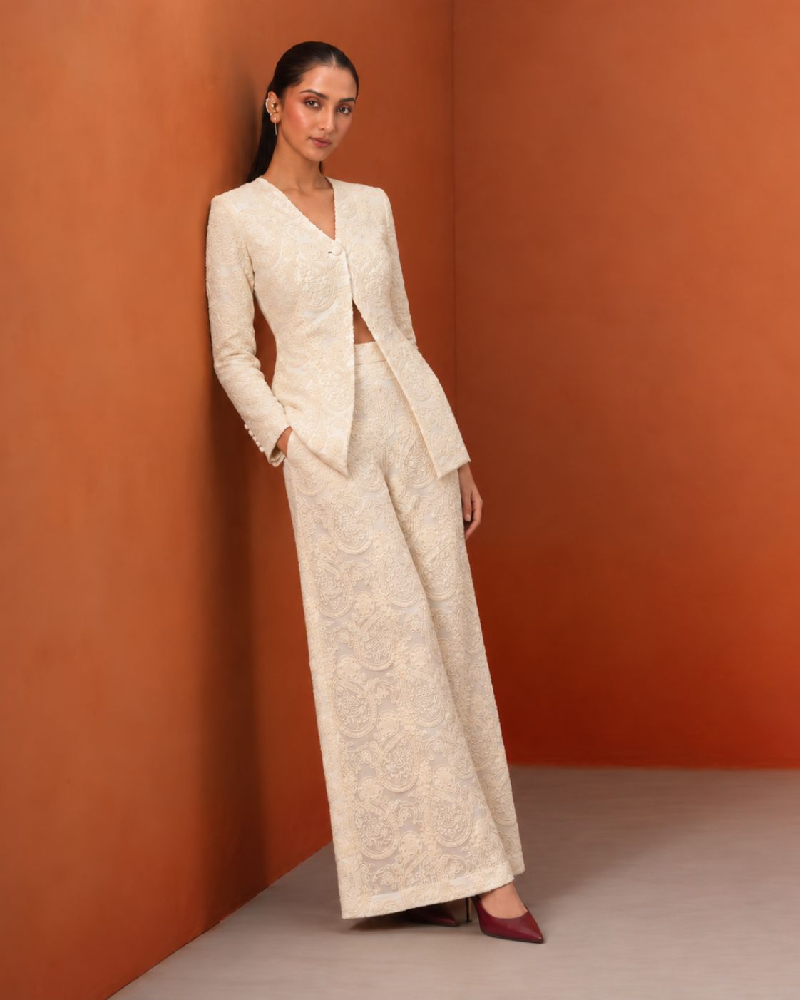 The Estelle Ivory Embroidered Blazer Set