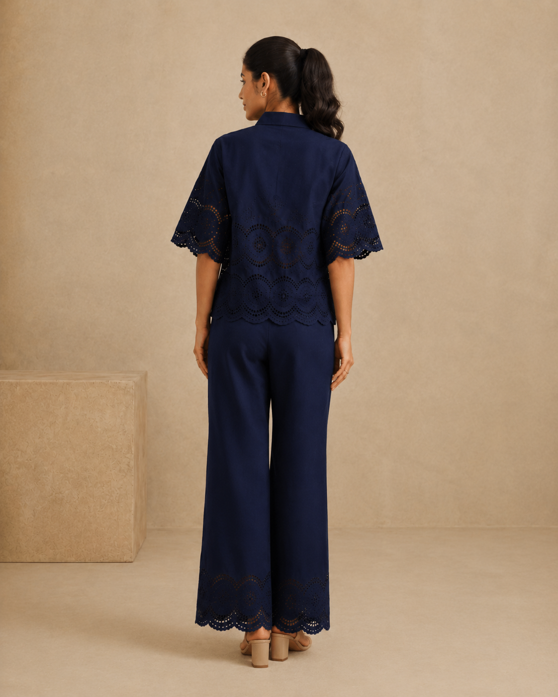 The Marlowe Navy Eyelet Shirt & Trouser Set