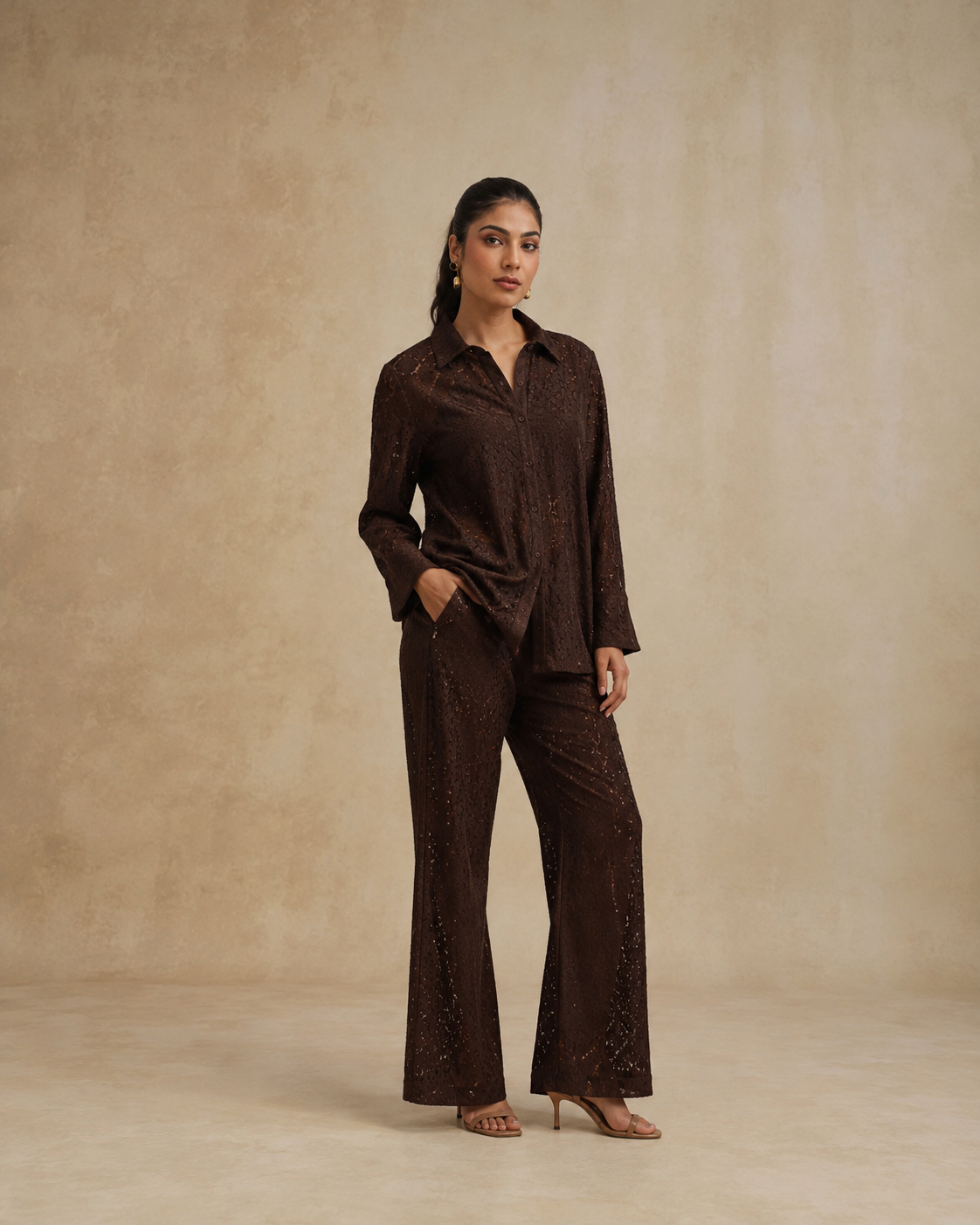 Mitthi Mehta in The Havana Espresso Raschel Shirt Set