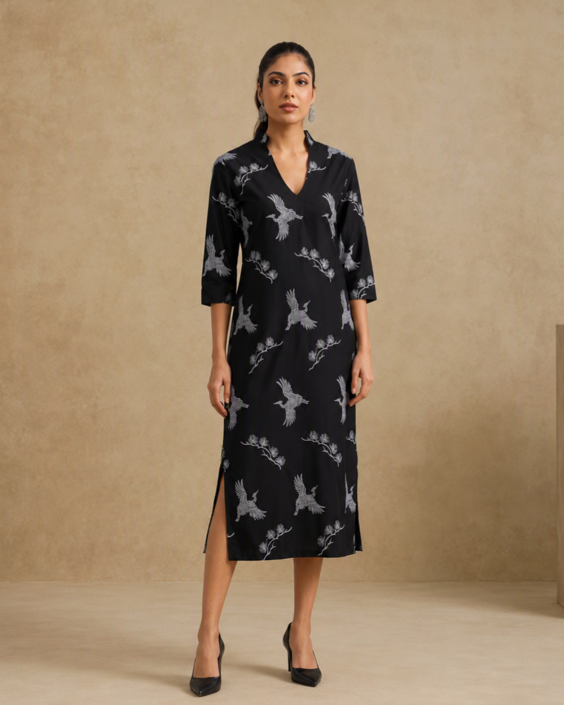 Sunset Soiree - The Nori Black Floral Embroidered Midi Dress