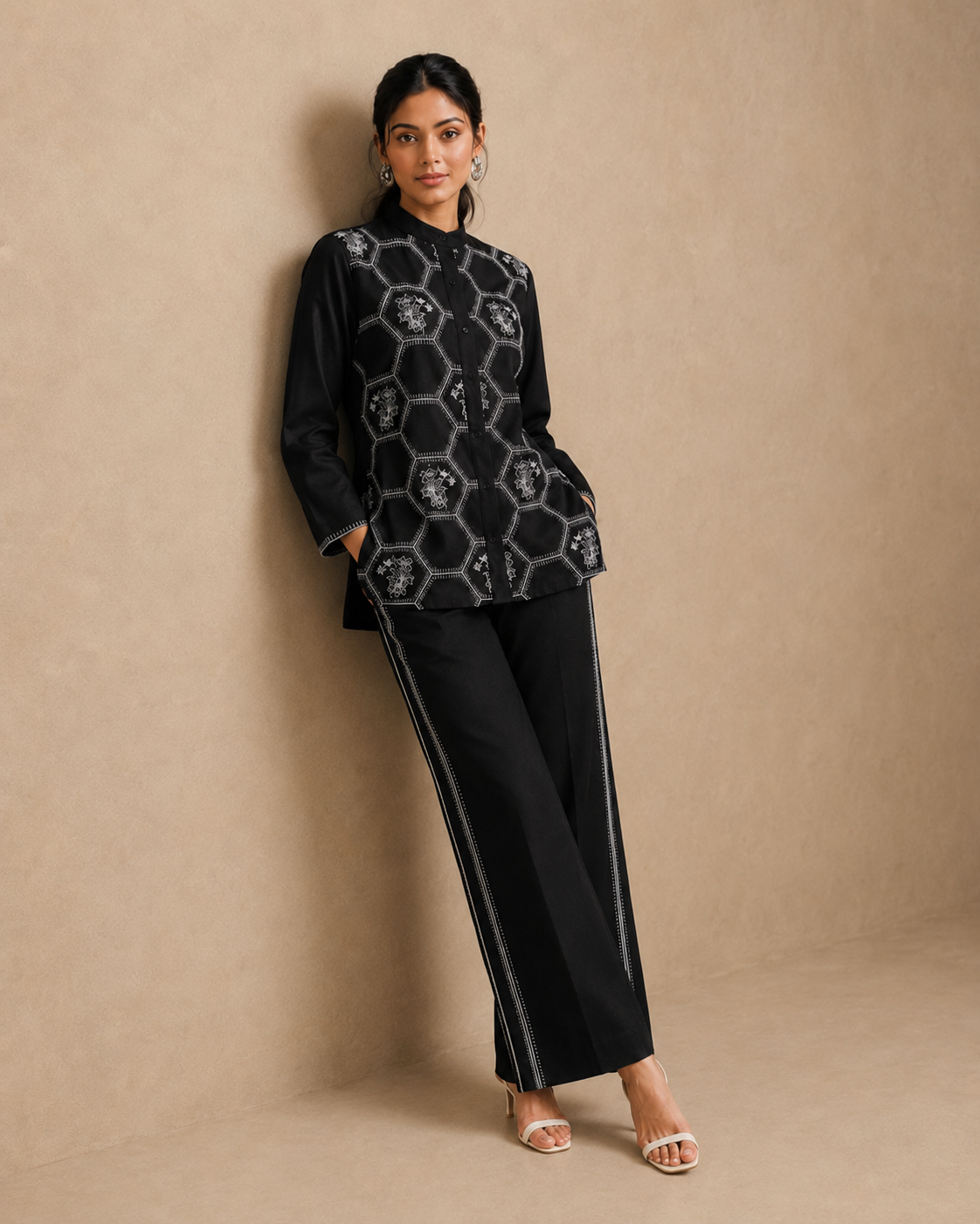 The Onyx Geometric Floral Shirt Set