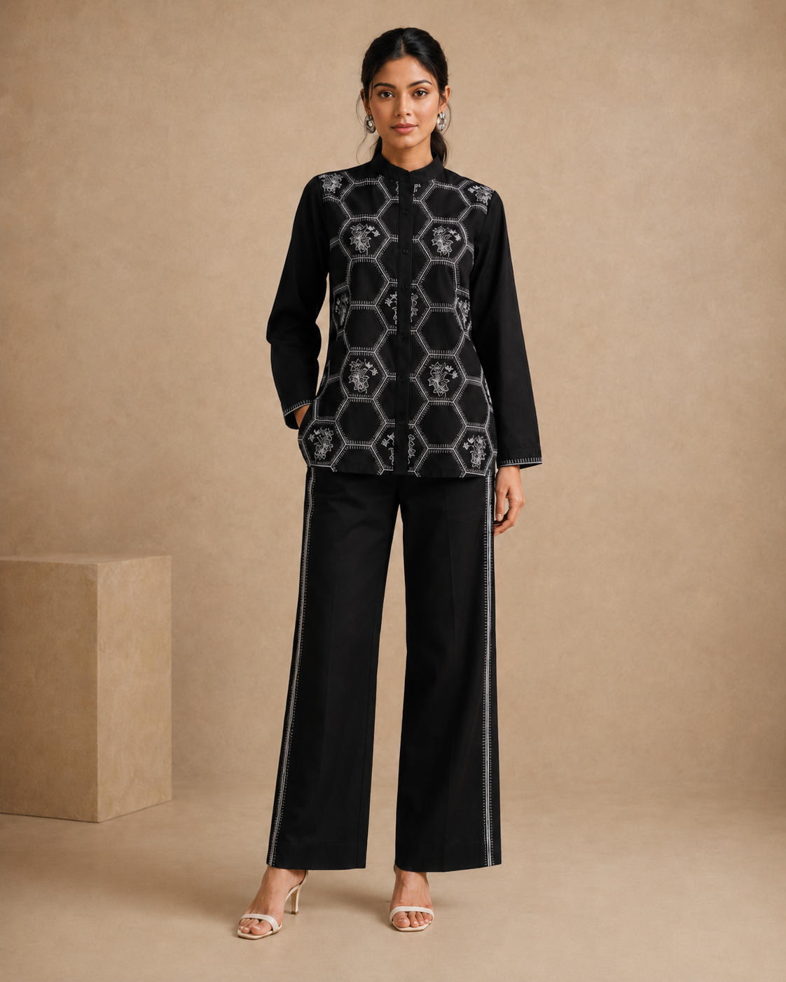 The Onyx Geometric Floral Shirt Set