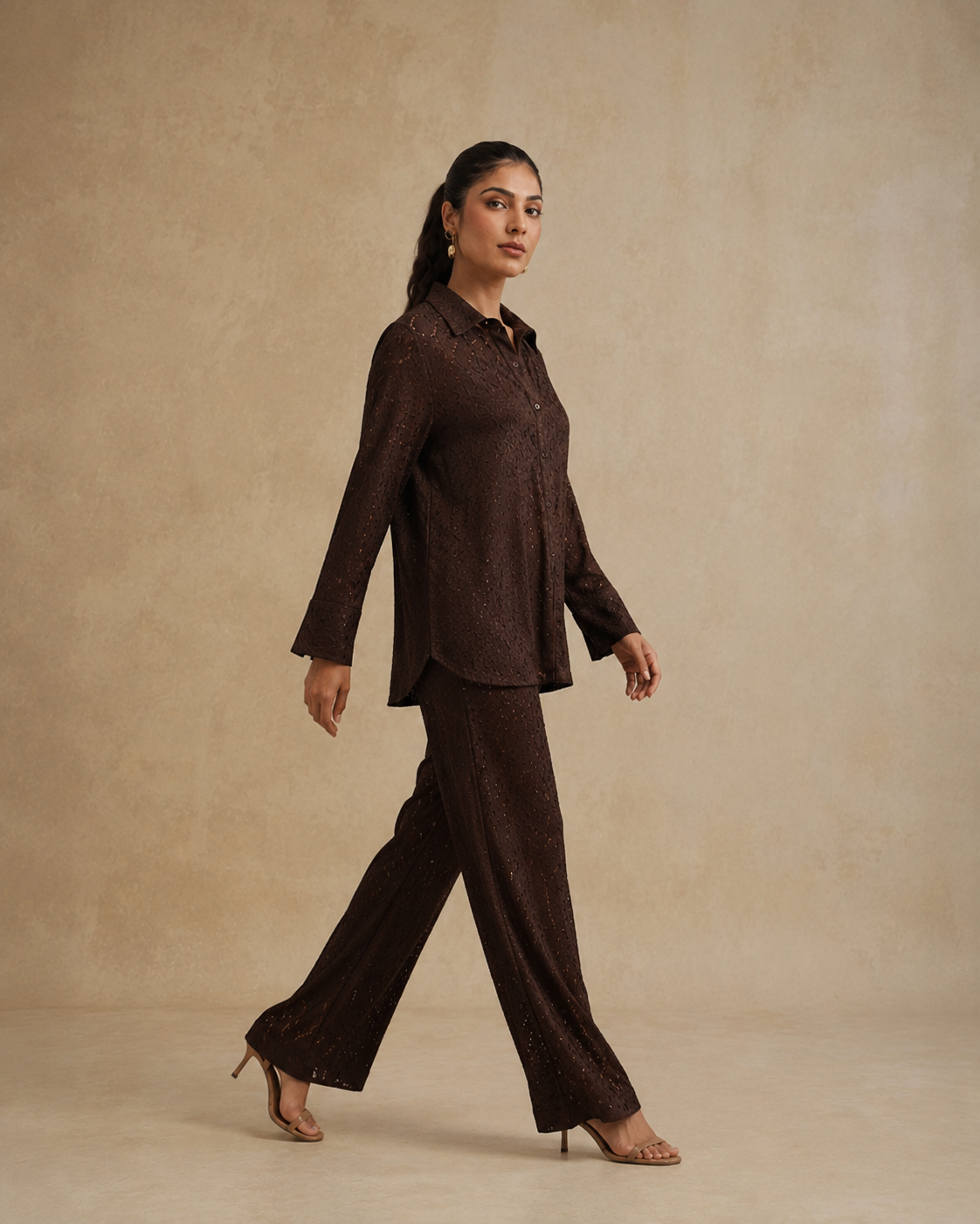 Mitthi Mehta in The Havana Espresso Raschel Shirt Set