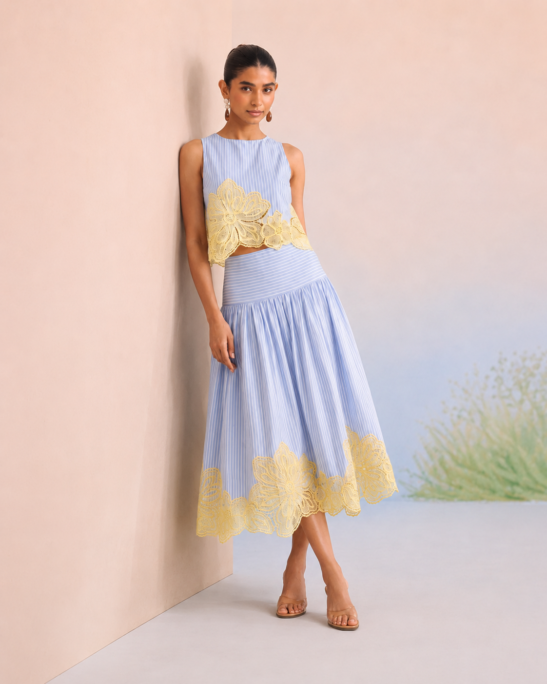 Bulevar Blossom - The Amalfi Striped & Lemon Appliqué Skirt Set