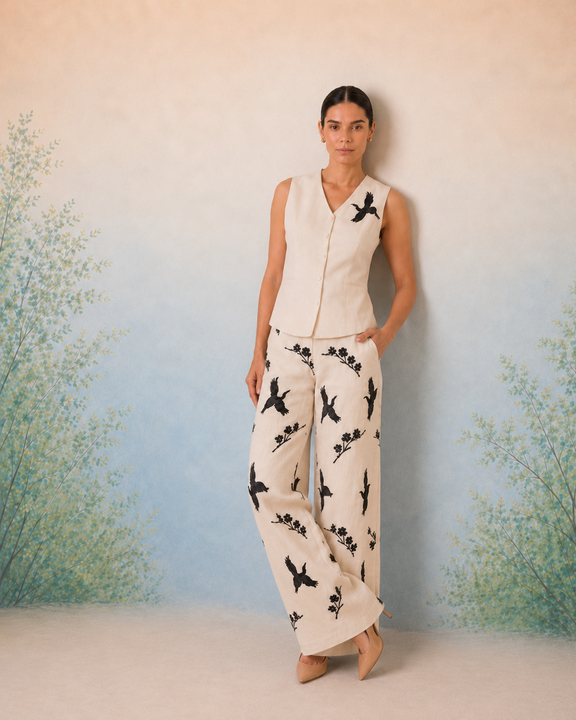 Bulevar Blossom - The Artemis Ivory Crane Vest Set