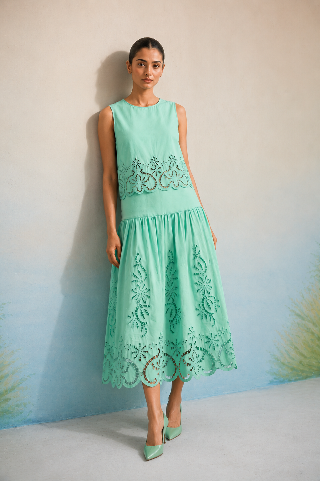 Bulevar Blossom - The Amalfi Mint Cutwork Skirt Set