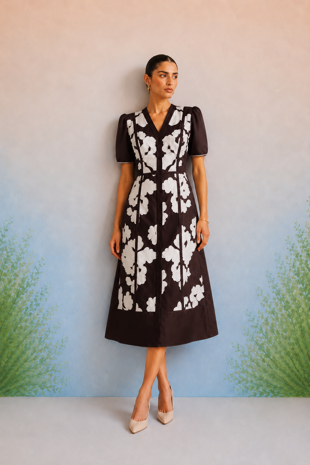 Bulevar Blossom - The Arye Espresso Appliqué Midi Dress