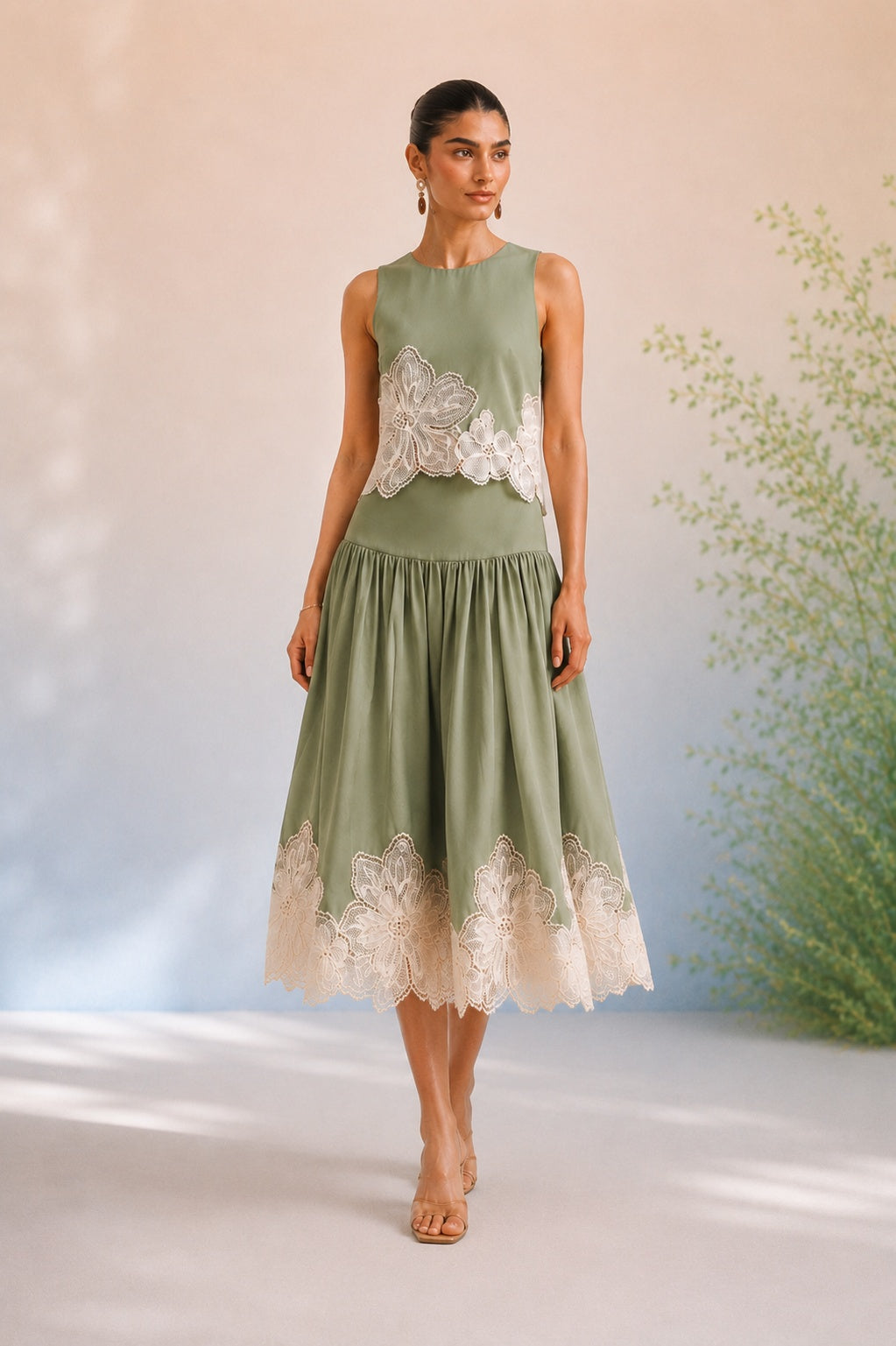 Bulevar Blossom - The Florence Sage Appliqué Skirt Set