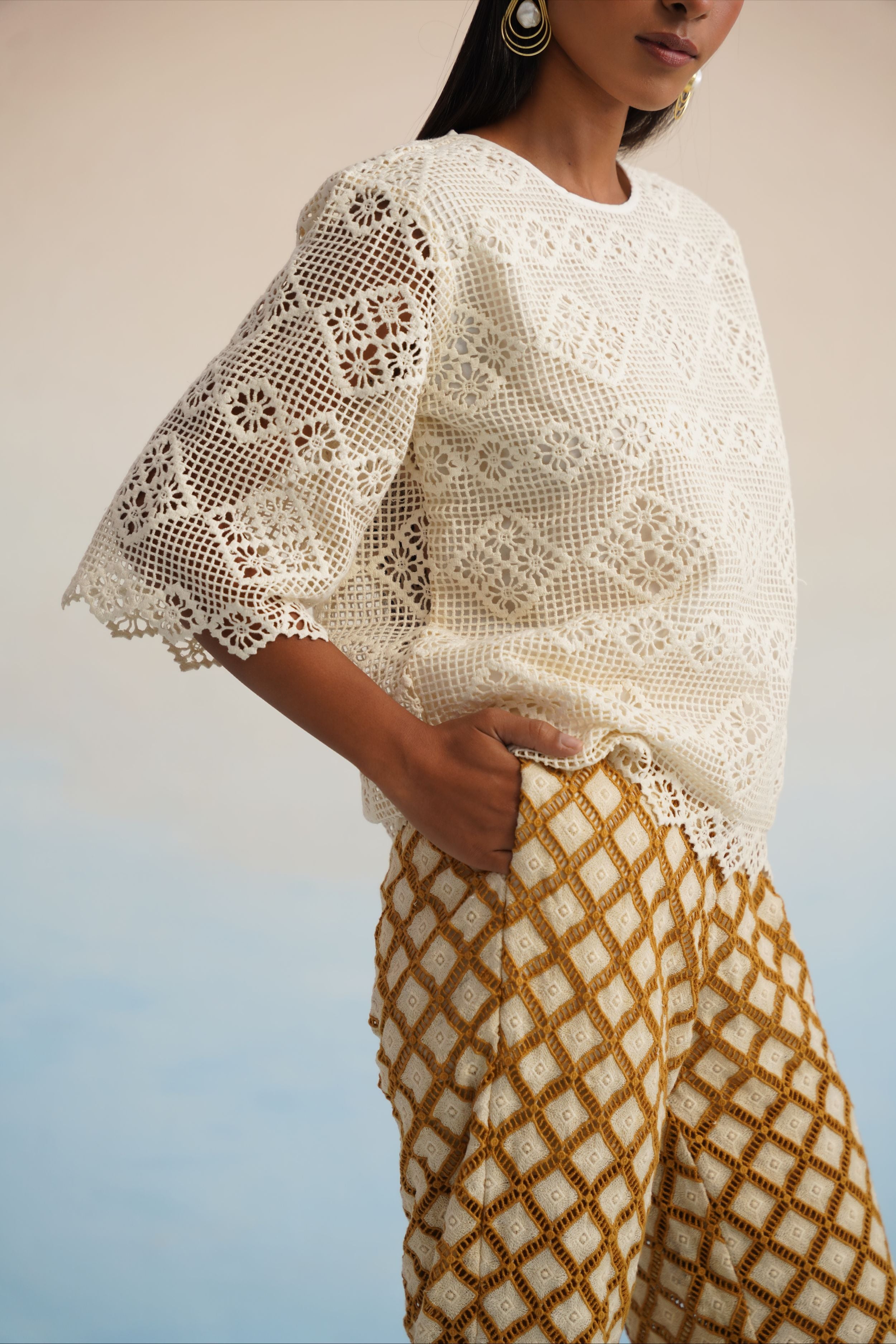 The Alabaster Geometric Cutwork Top
