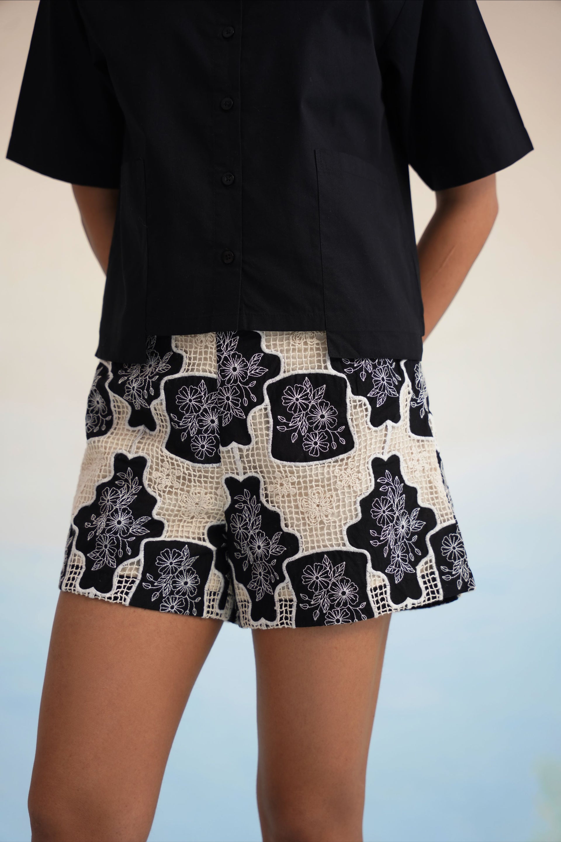 Midnight Bloom Lattice Shorts
