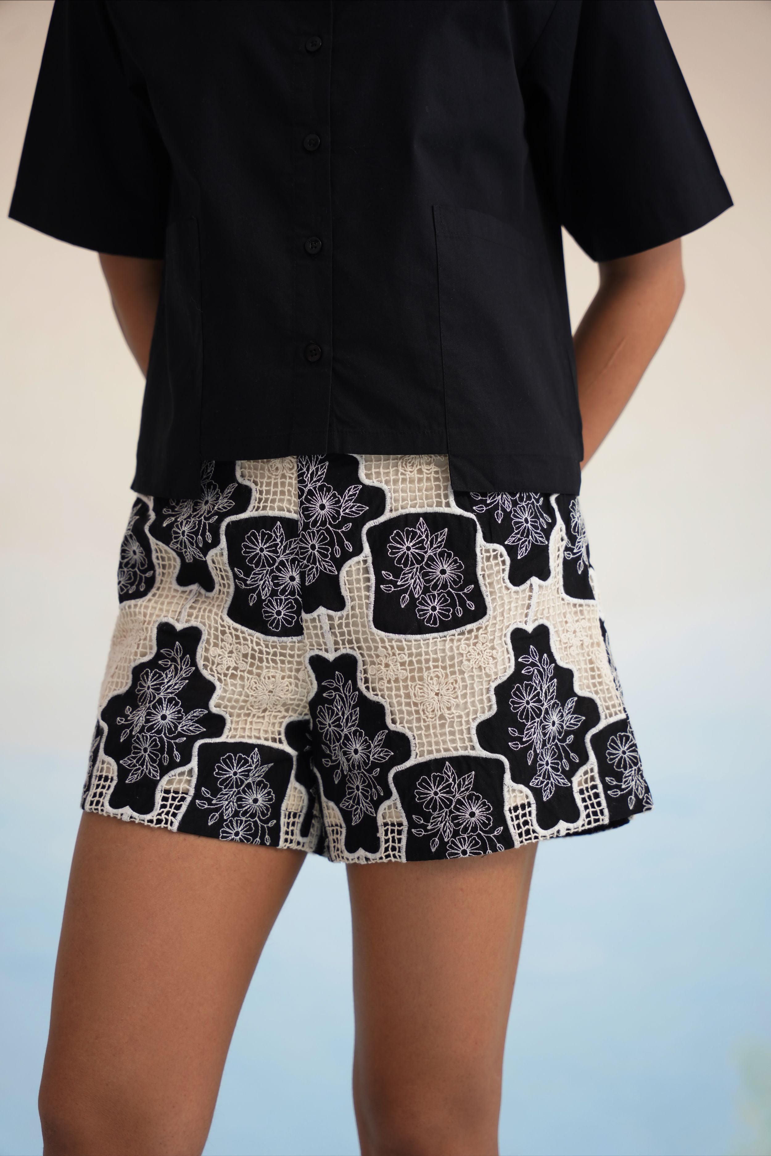 Midnight Bloom Lattice Shorts