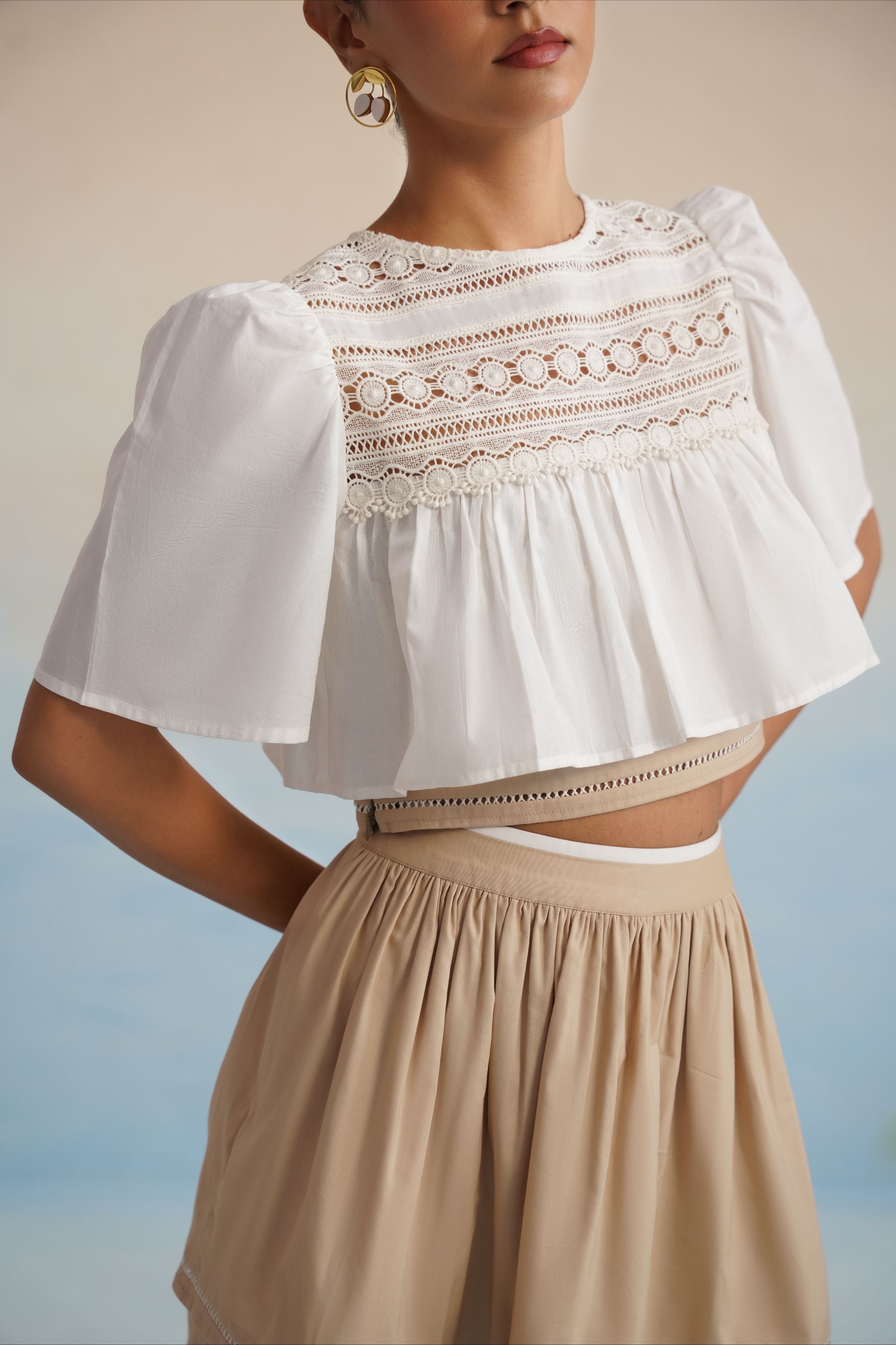 The Alabaster Lace Yoke Crop Top