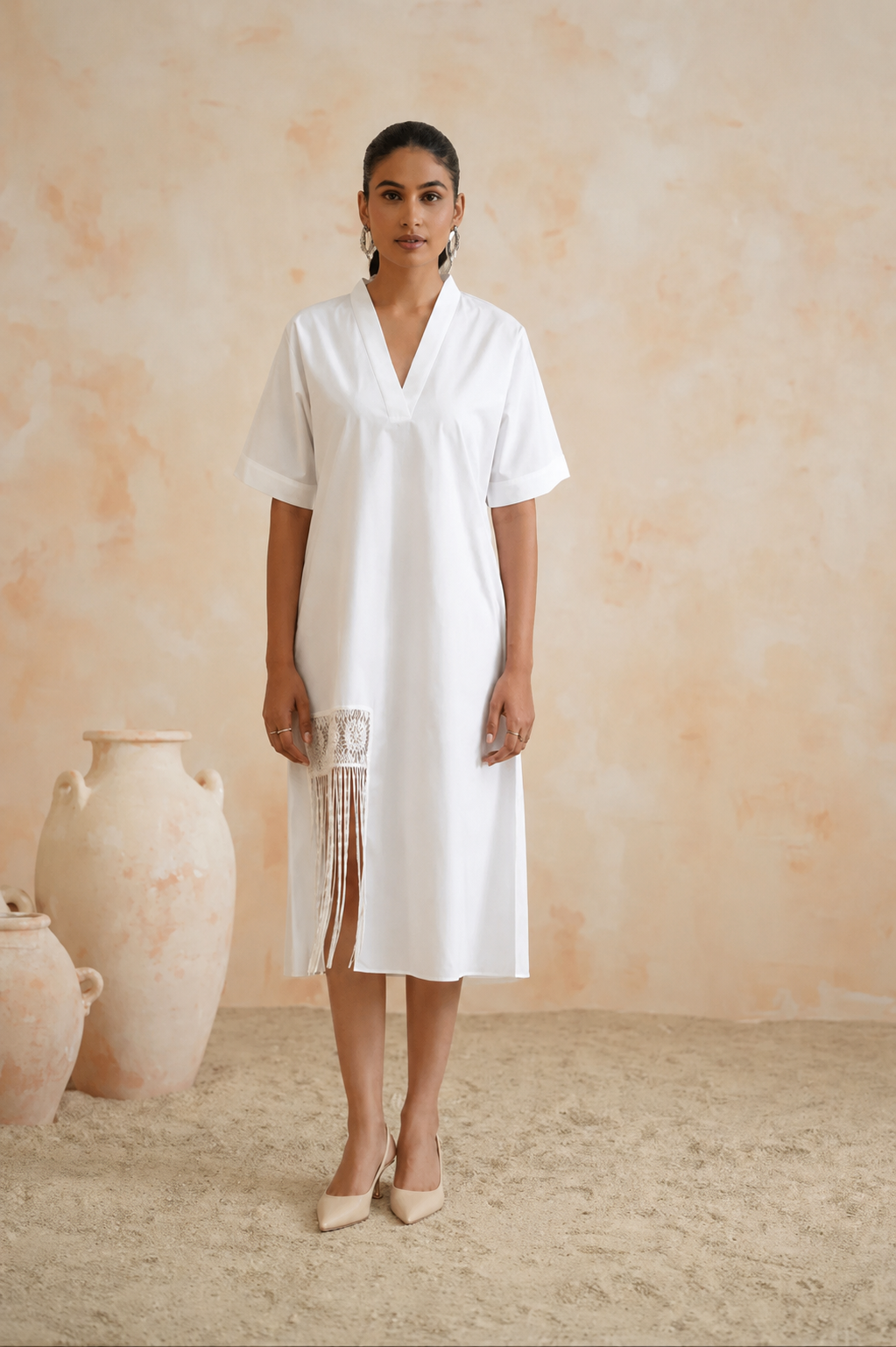The White Fringe Midi Dress