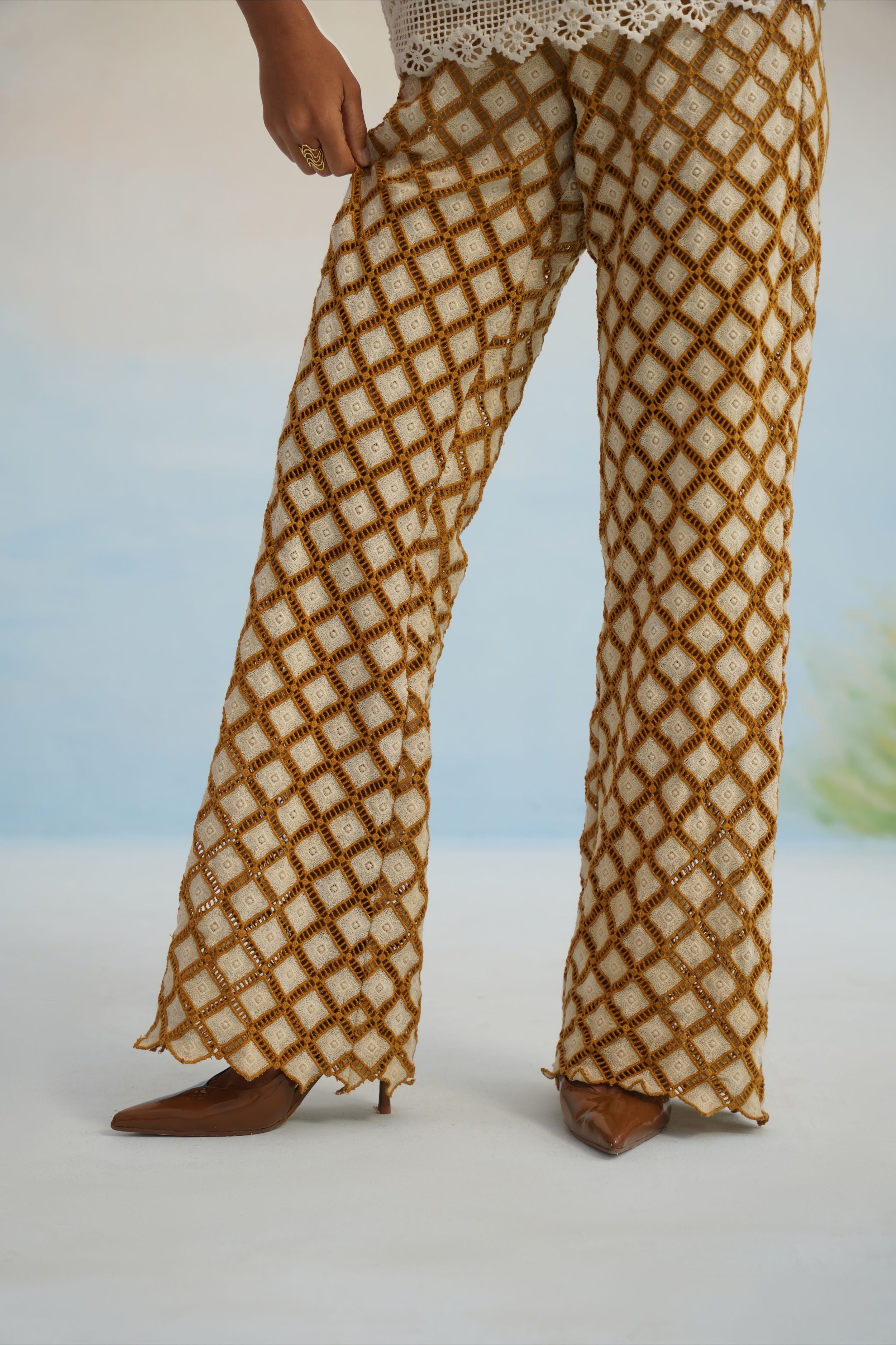 The Sun-Kissed Geometric Flared Trousers