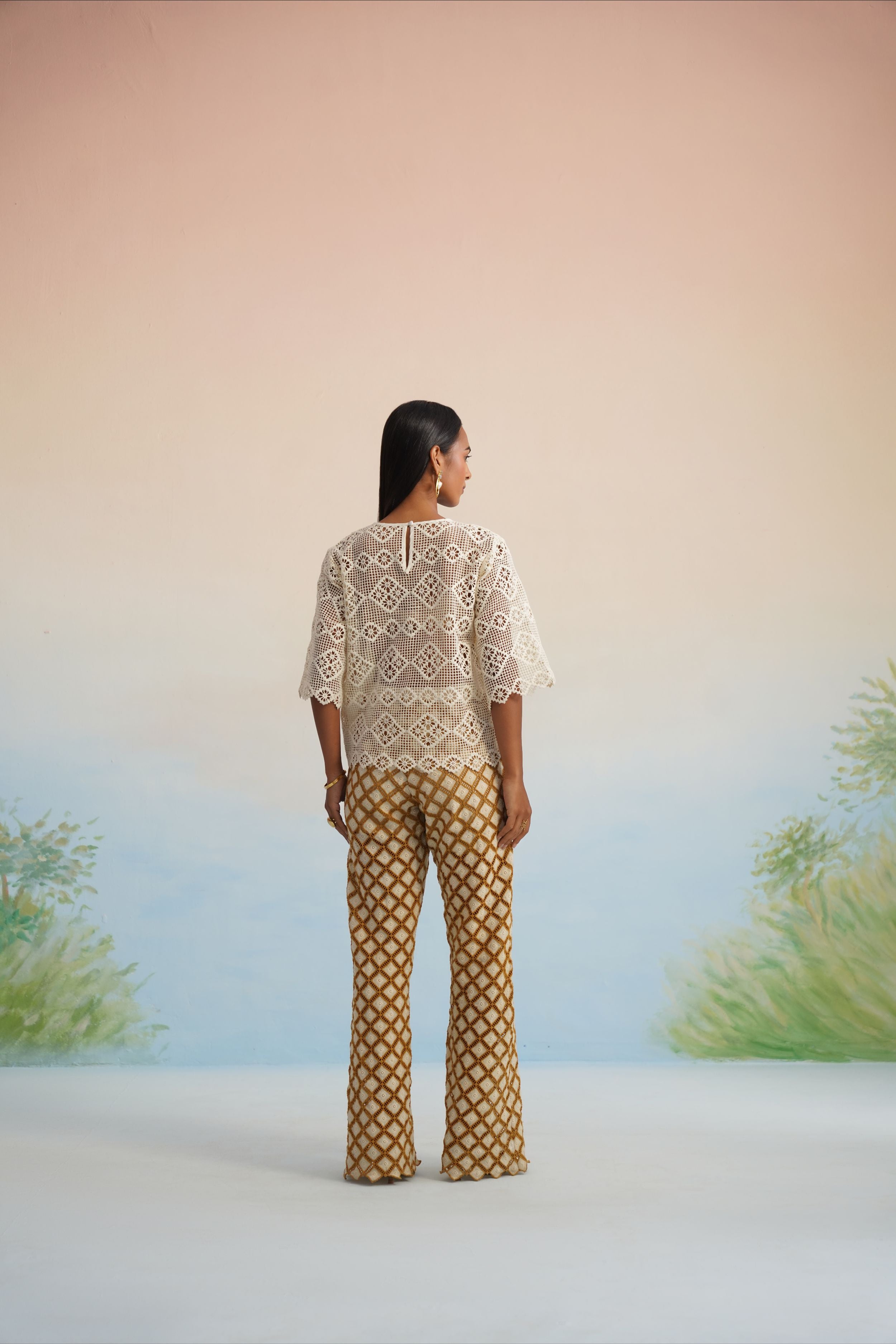 The Sun-Kissed Geometric Flared Trousers