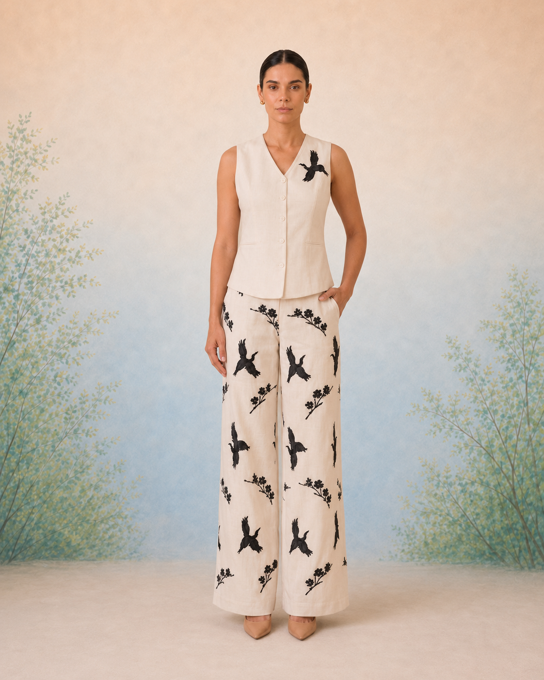 Bulevar Blossom - The Artemis Ivory Crane Vest Set