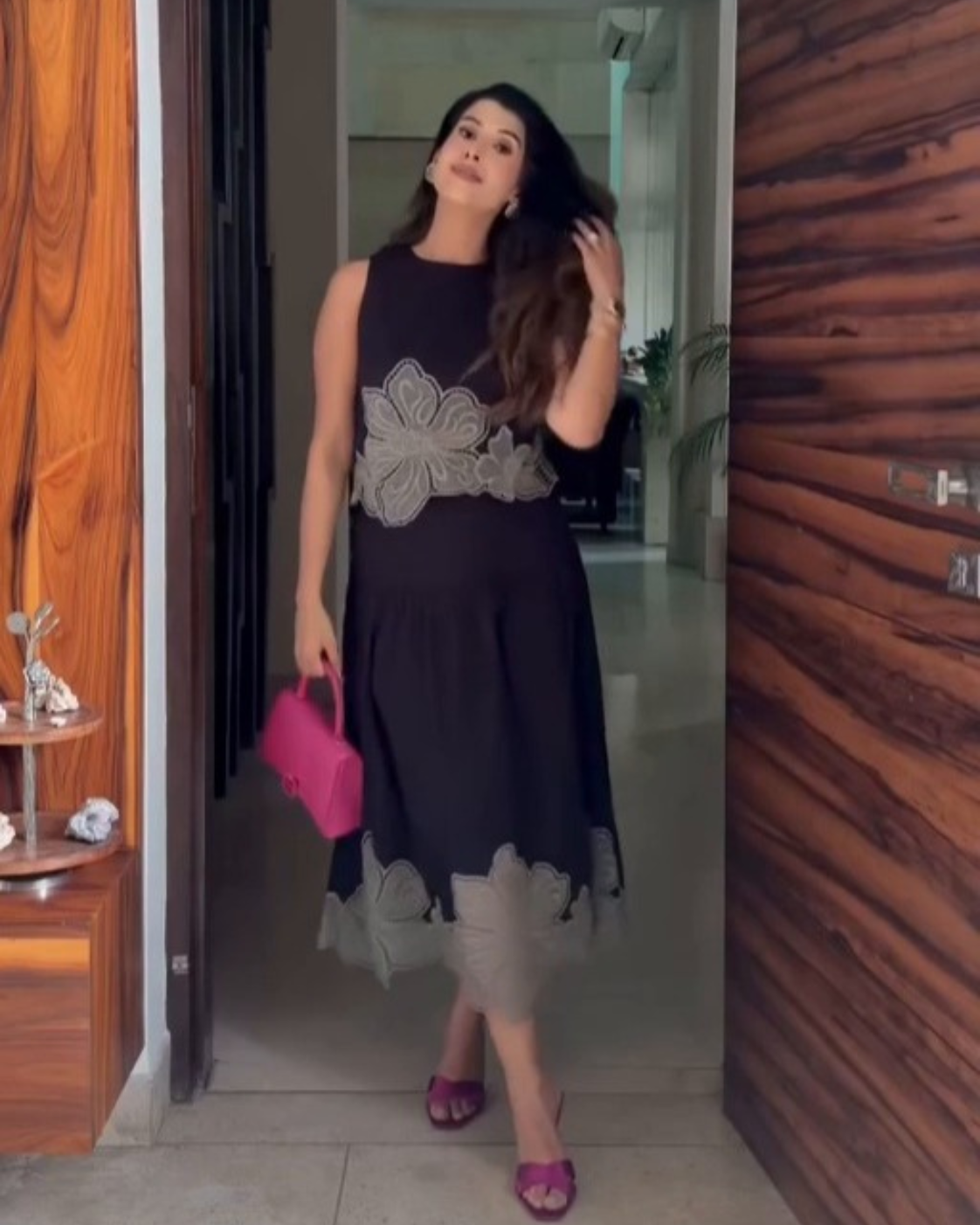 Pallavi Goel in The Milan Noir & Sage Appliqué Skirt Set
