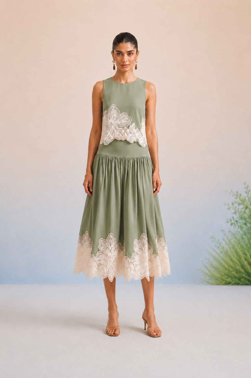 Bulevar Blossom - The Florence Sage Appliqué Skirt Set
