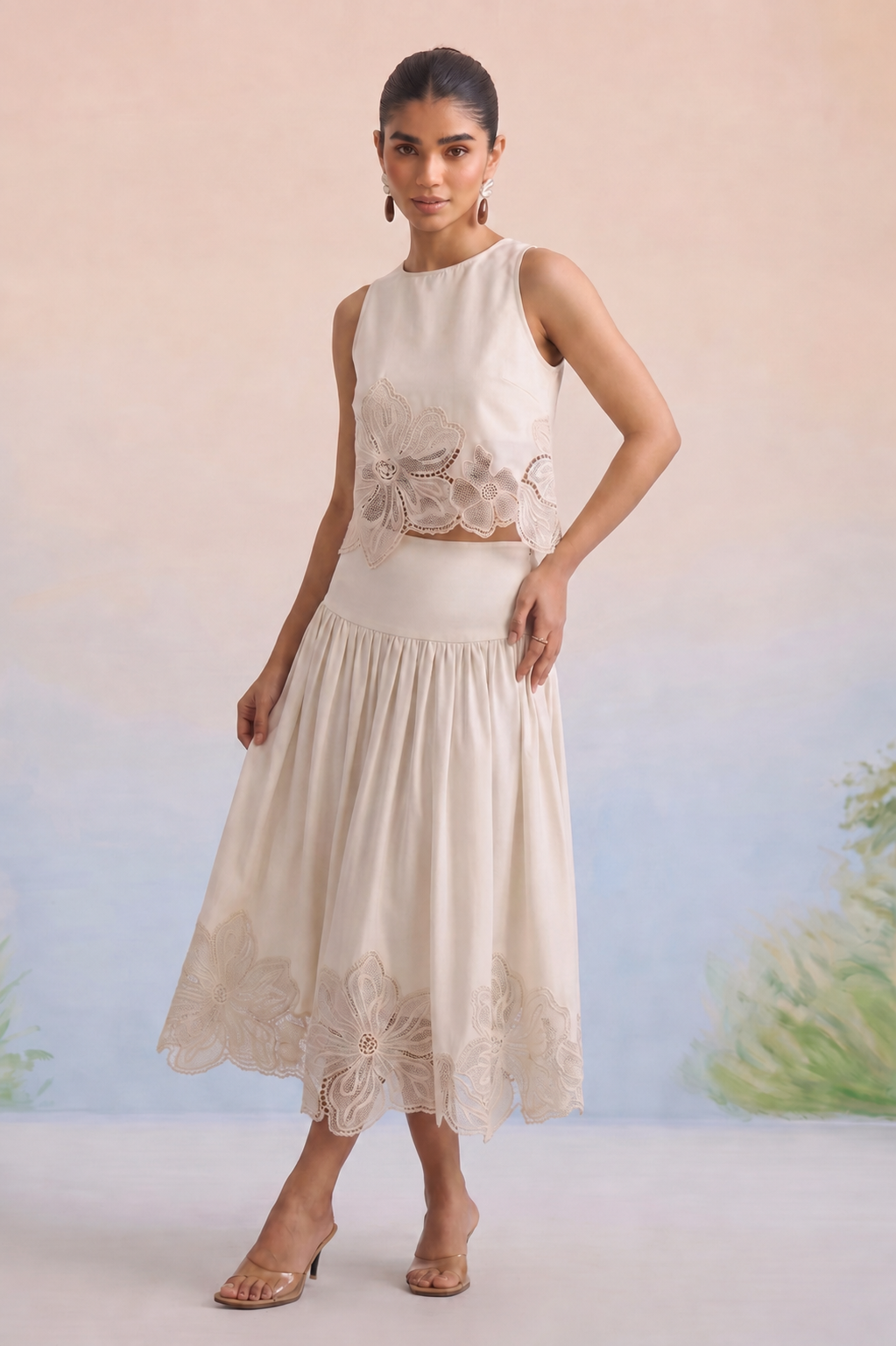 The Vienna Ivory Floral Appliqué Skirt Set