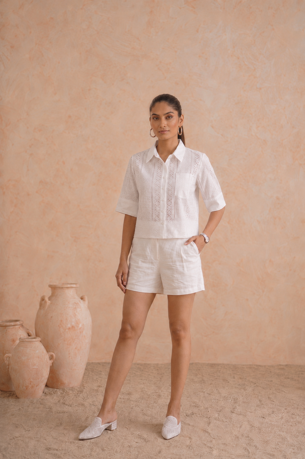 Tropical Oasis - The Monaco Crisp Cutwork Short Set