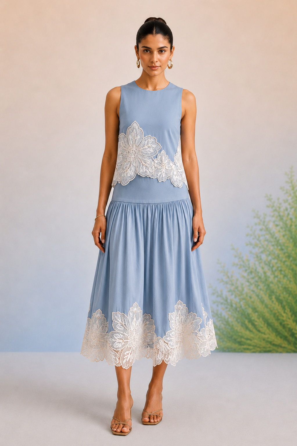 Bulevar Blossom - The Celeste Powder Blue Appliqué Skirt Set